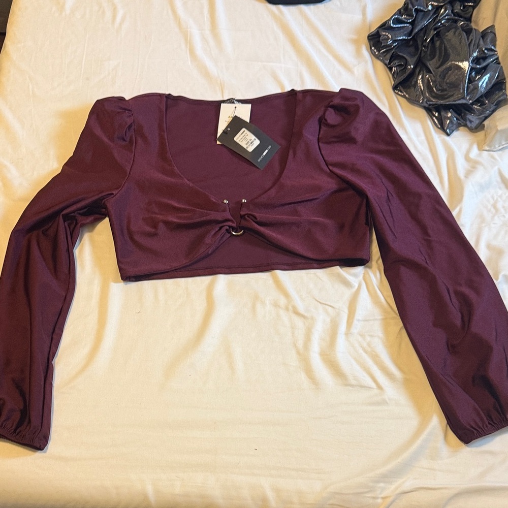 Fashion Nova Deep Purple Long Sleeve Crop Top